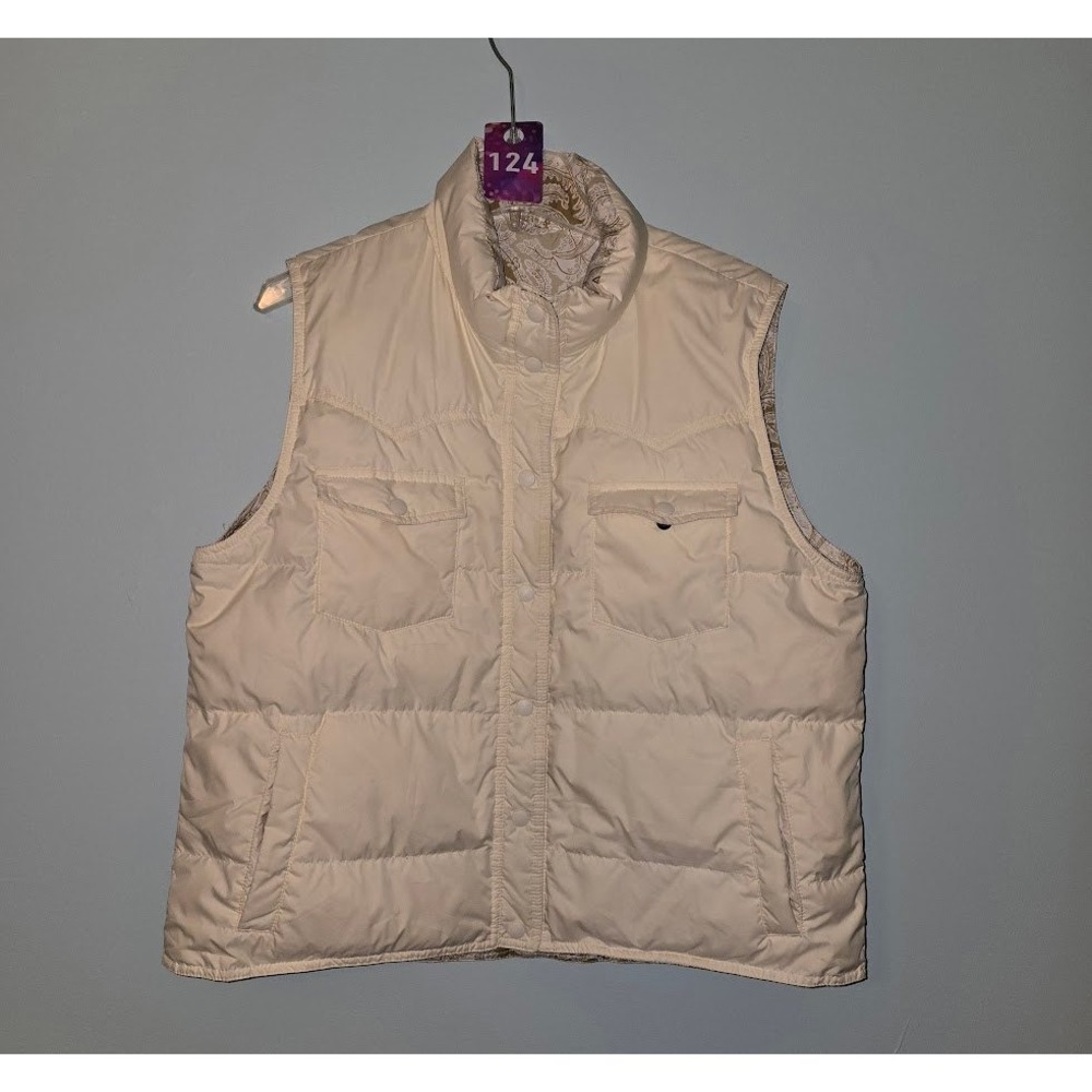 Lands' End Womens Puffer Vest Cream Paisley Reversible Down Filled Winter Size L - Picture 2 of 14